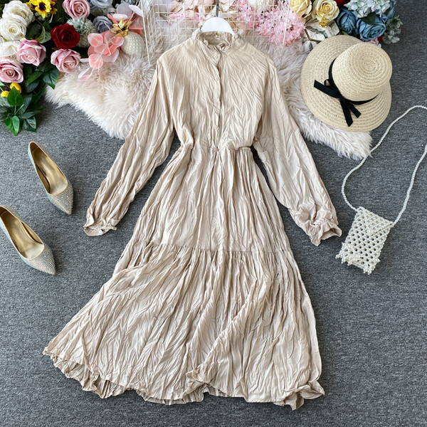 Μοντέρνο ρετρό γυναικείο φόρεμα με μακριά μανίκια σε διάφορα χρώματα