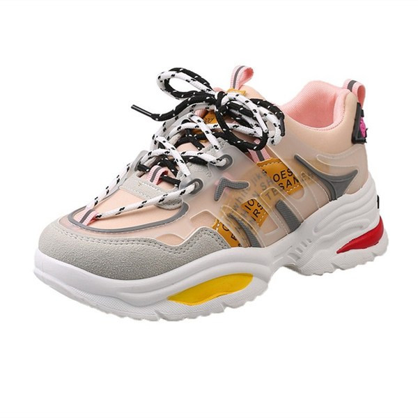 Νέο μοντέλο  γυναικεία αθλητικά παπούτσια με κορδόνια και σκληρό πέλμα σε γκρι, μαύρο και μπεζ χρώμα