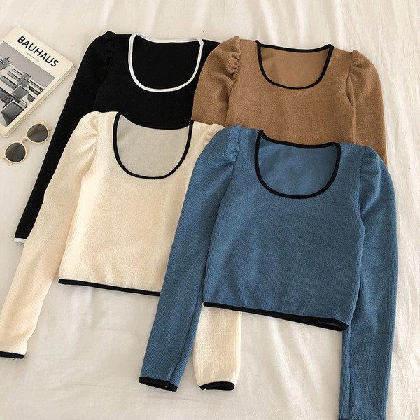 Σύντομη γυναικεία μπλούζα Λεπτό μοντέλο σε τέσσερα χρώματα με στρογγυλή λαιμόκοψη