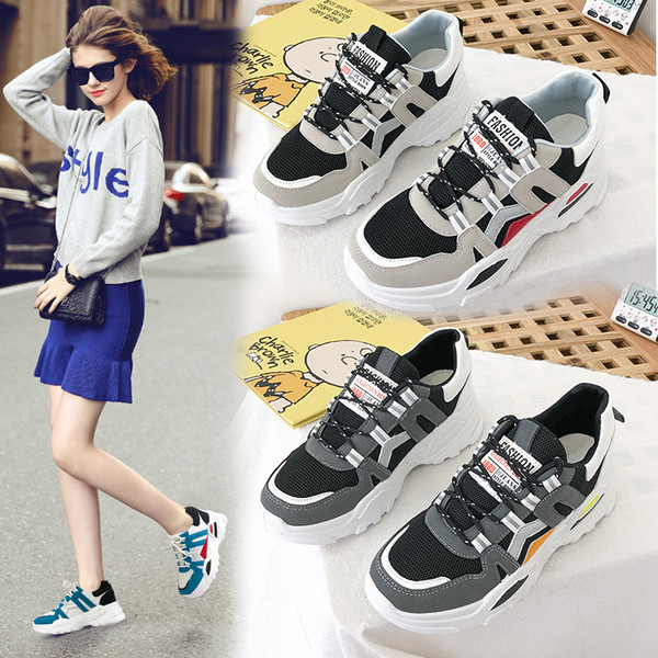 Casual γυναικεία αθλητκά  παπούτσια με λουριά και χοντρή πλατφόρμα  σε γκρι, λευκό και μπλε χρώμα