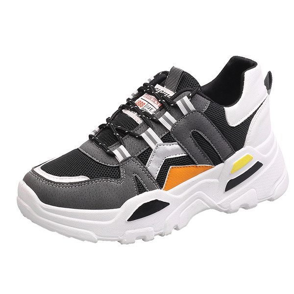 Casual γυναικεία αθλητκά  παπούτσια με λουριά και χοντρή πλατφόρμα  σε γκρι, λευκό και μπλε χρώμα