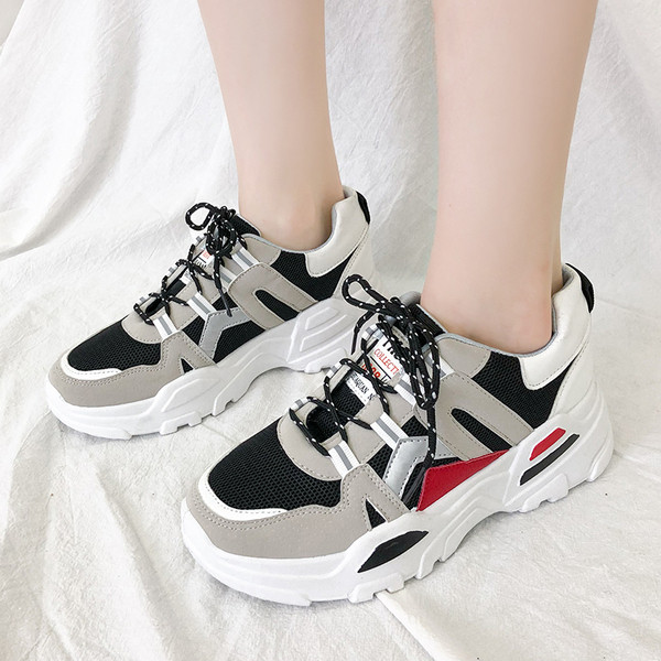 Casual γυναικεία αθλητκά  παπούτσια με λουριά και χοντρή πλατφόρμα  σε γκρι, λευκό και μπλε χρώμα