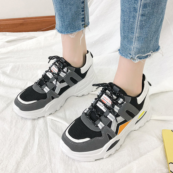 Casual γυναικεία αθλητκά  παπούτσια με λουριά και χοντρή πλατφόρμα  σε γκρι, λευκό και μπλε χρώμα