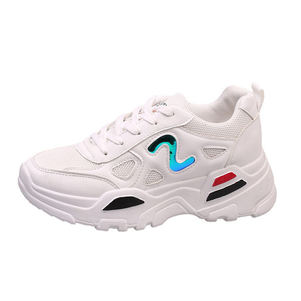 Γυναικεία αθλητικά  παπούτσια casual με παχιά πλατφόρμα  και κορδόνια σε κίτρινο, λευκό και μαύρο χρώμα