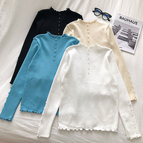 Γυναικεία  casual μπλούζα σε τέσσερα χρώματα με κουμπιά και ένα μακρύ μανίκι