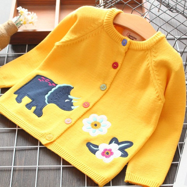 Μοντέρνα παιδική ζακέτα  με κεντήματα και έγχρωμα κουμπιά για κορίτσια