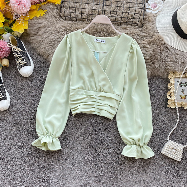 Κομψό γυναικείο πουκάμισο με μακρύ μανίκι σε πράσινο, μπλε, ροζ, μαύρο και άσπρο χρώμα