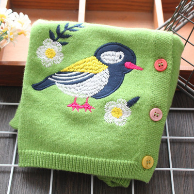 Children`s cardigan for girls with embroidery in green color