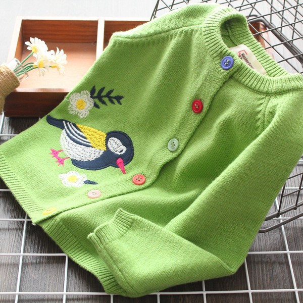 Παιδική ζακέτα για κορίτσια με κεντήματα σε πράσινο χρώμα