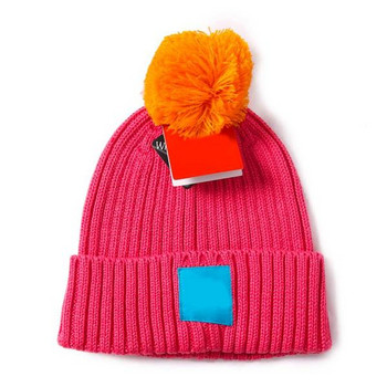 Παιδικό  πλεκτό καπέλο με χνούδι σε γκρι, ροζ και μαύρο χρώμα