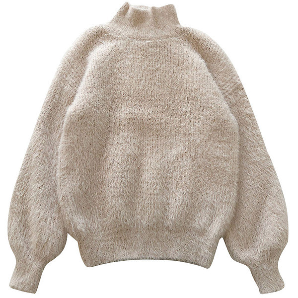 Χνουδωτό γυναικείο πουλόβερ  σε τρία χρώματα με ψηλό γιακά και μακρύ μανίκι