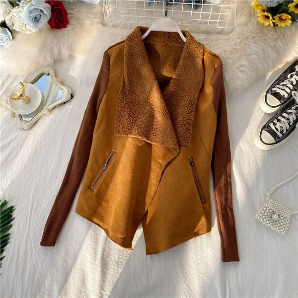 Modern női tavaszi-őszi kabát aszimmetrikus modell puha béléssel, két színben