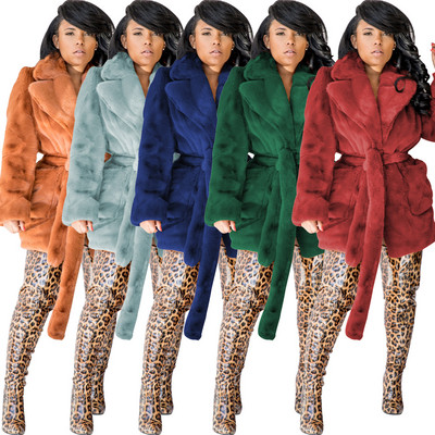НОВ модел дамско дълго палто с колан и джобове в пет цвята 
