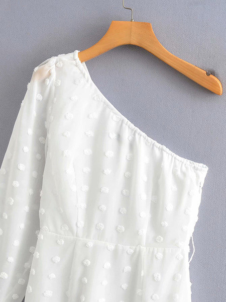 Μοντέρνο γυναικείο σιφόν μακρυμάνικο φόρεμα σε λευκό χρώμα