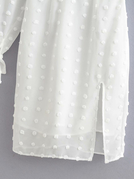 Μοντέρνο γυναικείο σιφόν μακρυμάνικο φόρεμα σε λευκό χρώμα