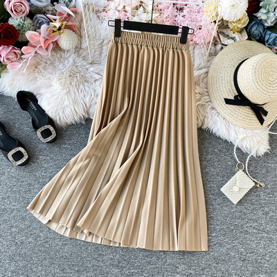 Модерна дамска дълга плисирана пола с ластик на талията в различни цветове
