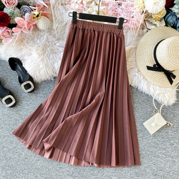 Fusta de dama moderna plisata lunga cu talie elastica in diferite culori