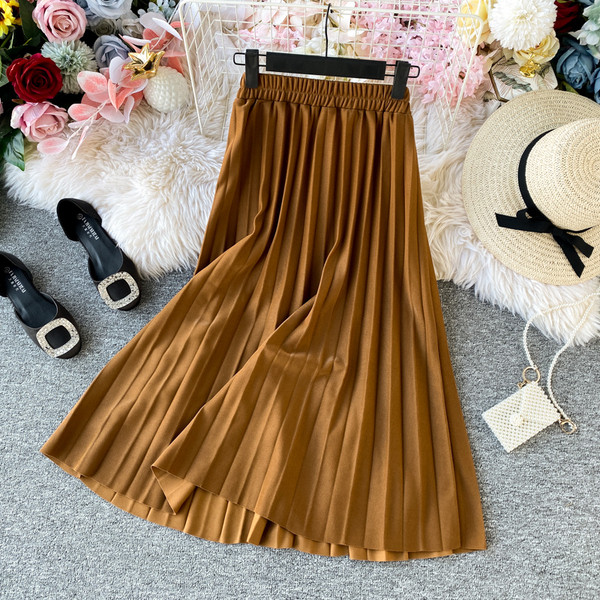 Fusta de dama moderna plisata lunga cu talie elastica in diferite culori