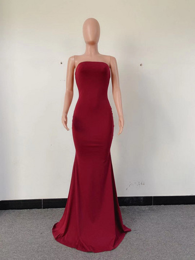 Rochie lunga de dama moderna model simplu cu spatele gol in albastru, rosu si negru