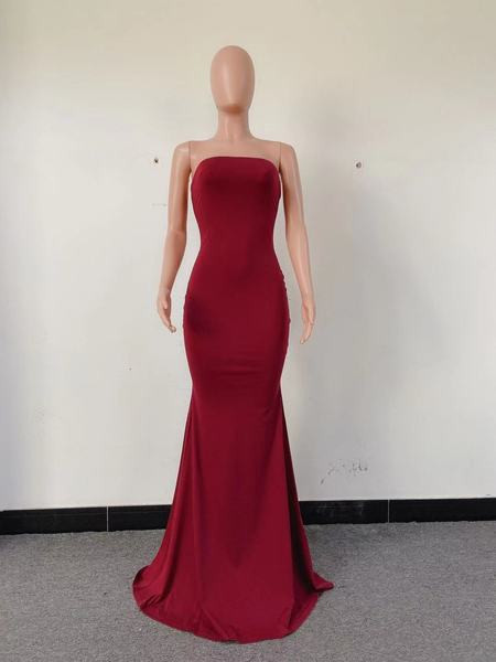 Rochie lunga de dama moderna model simplu cu spatele gol in albastru, rosu si negru