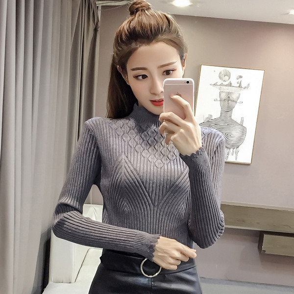 Pulover de damă la modă Model Slim în cinci culori cu guler semi-înalt