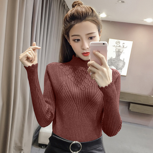 Pulover de damă la modă Model Slim în cinci culori cu guler semi-înalt