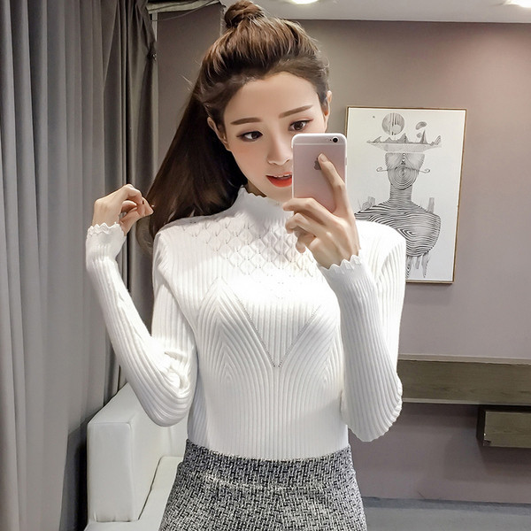 Pulover de damă la modă Model Slim în cinci culori cu guler semi-înalt