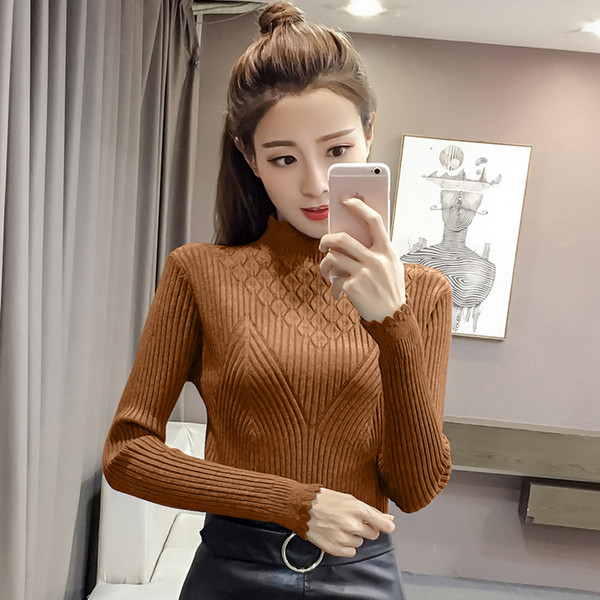 Pulover de damă la modă Model Slim în cinci culori cu guler semi-înalt