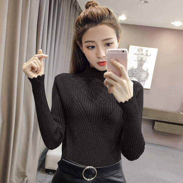 Pulover de damă la modă Model Slim în cinci culori cu guler semi-înalt