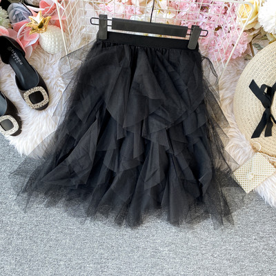 Μοντέρνα γυναικεία φούστα  με ψηλή μέση και τούλι σε μαύρο, γκρι, ροζ, λευκό και μπεζ χρώμα