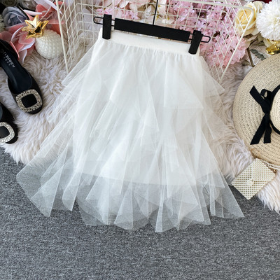 Μοντέρνα γυναικεία φούστα  με ψηλή μέση και τούλι σε μαύρο, γκρι, ροζ, λευκό και μπεζ χρώμα