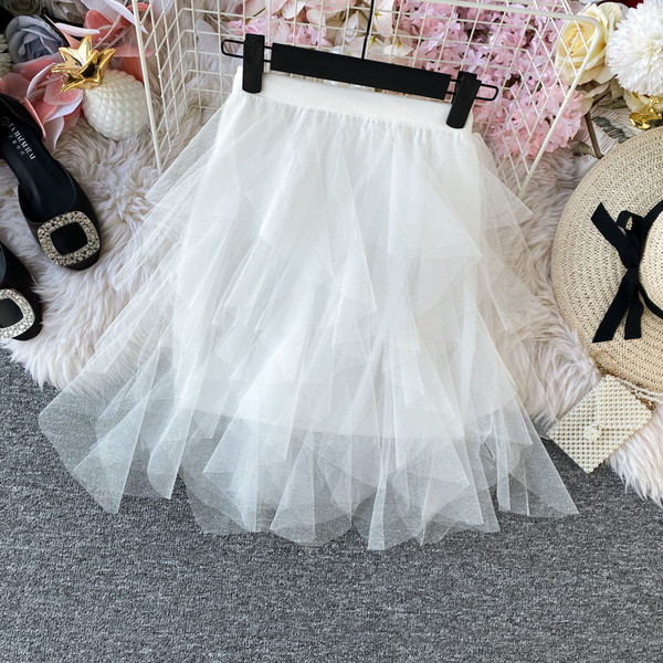 Μοντέρνα γυναικεία φούστα  με ψηλή μέση και τούλι σε μαύρο, γκρι, ροζ, λευκό και μπεζ χρώμα