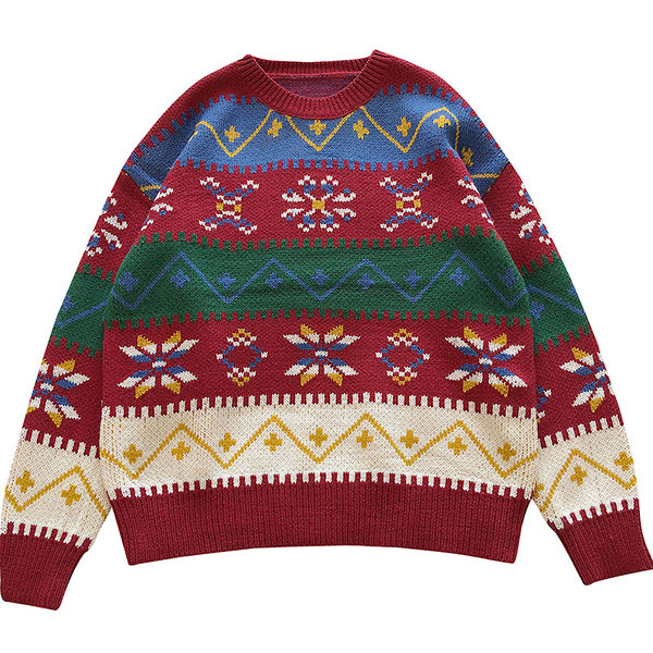 Γυναικείο Χριστούγεννιάτικο πουλόβερ φαρδύ μοντέλο  σε τρία χρώματα με ωοειδές λαιμόκοψη