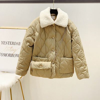 Σύντομο χειμωνιάτικο μπουφάν  με μαλακό γιακά και κουμπιά σε μπεζ και καφέ