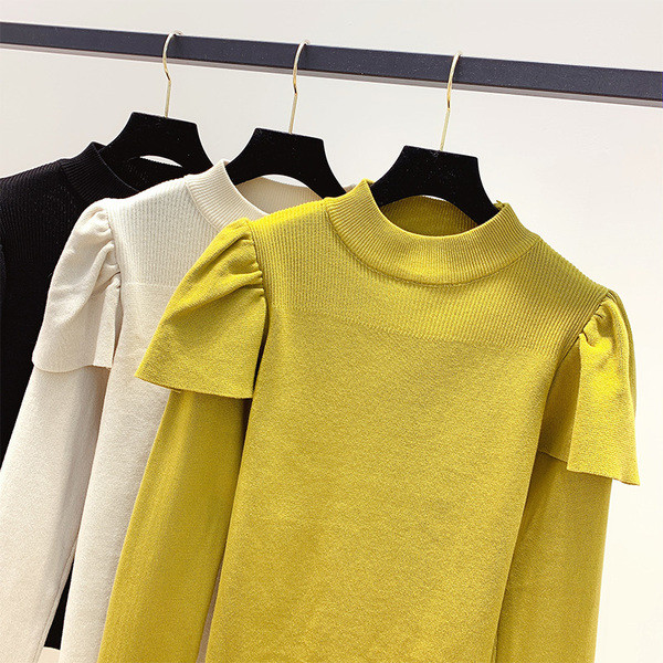 Μοντέρνο γυναικείο πουλόβερ με κολάρο και μακρύ μανίκι σε πράσινο, μπεζ και μαύρο χρώμα