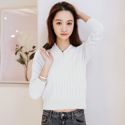 Μοντέρνο γυναικείο πουλόβερ με λαιμόκοψη και μακρύ μανίκι - διάφορα χρώματα