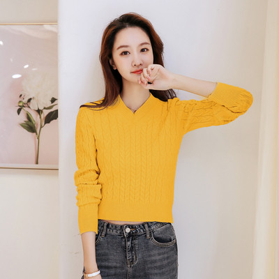 Μοντέρνο γυναικείο πουλόβερ με λαιμόκοψη και μακρύ μανίκι - διάφορα χρώματα