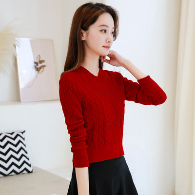 Μοντέρνο γυναικείο πουλόβερ με λαιμόκοψη και μακρύ μανίκι - διάφορα χρώματα