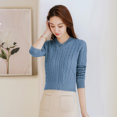 Μοντέρνο γυναικείο πουλόβερ με λαιμόκοψη και μακρύ μανίκι - διάφορα χρώματα