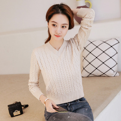 Μοντέρνο γυναικείο πουλόβερ με λαιμόκοψη και μακρύ μανίκι - διάφορα χρώματα