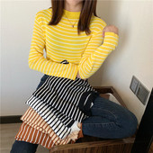 Ριγέ γυναικείο πουλόβερ  σε πέντε χρώματα με χαμηλό κολάρο και μακρύ μανίκι