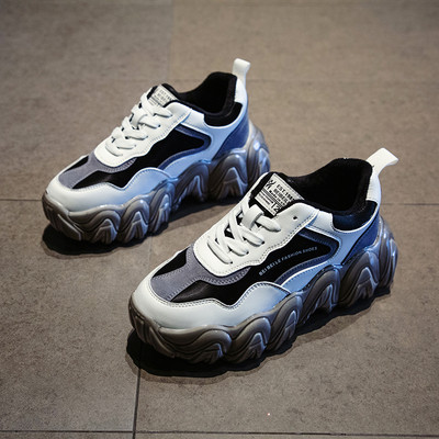 Μοντέρνα γυναικεία αθλητικά παπούτσια με μια σκληρή σόλα και κορδόνια σε πράσινο και γκρι χρώμα