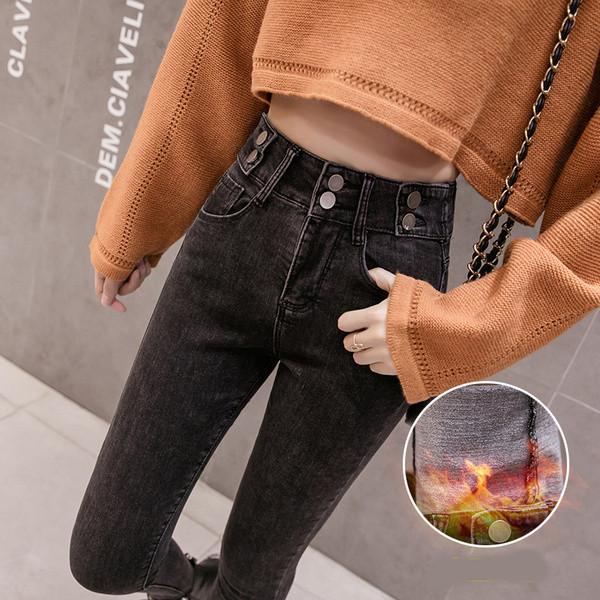 Blugi de dama moderni cu talie inalta Model Slim in albastru si gri