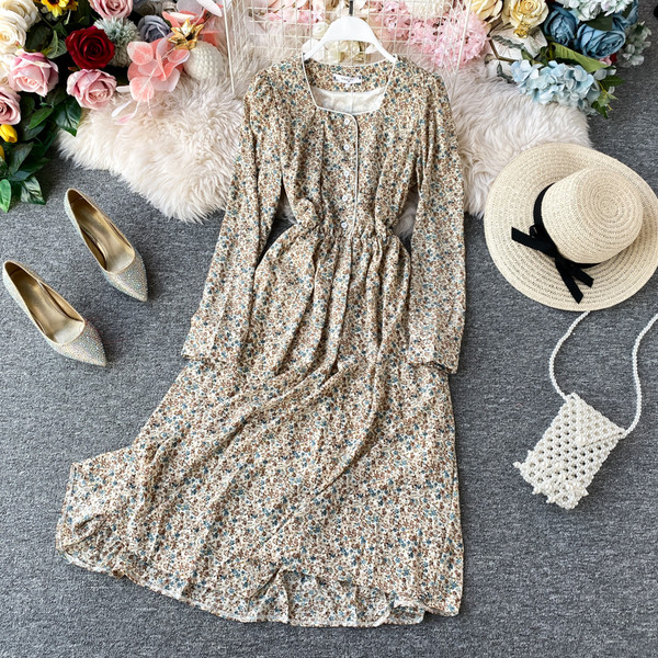 Μοντέρνο γυναικείο φόρεμα μακρύ μανίκι με τετράγωνη λαιμόκοψη σε έξι χρώματα