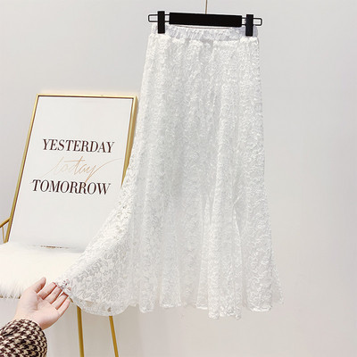 Γυναικεία δαντελοτή φούστα με ψηλή μέση, σε λευκό και μαύρο χρώμα