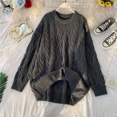 Μοντέρνο γυναικείο πουλόβερ  με ωοειδές λαιμόκοκκο και μακρύ μανίκι σε πράσινο, γκρι, μαύρο, ροζ, μπεζ και μπορντό χρώμα