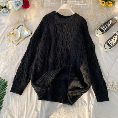 Μοντέρνο γυναικείο πουλόβερ  με ωοειδές λαιμόκοκκο και μακρύ μανίκι σε πράσινο, γκρι, μαύρο, ροζ, μπεζ και μπορντό χρώμα