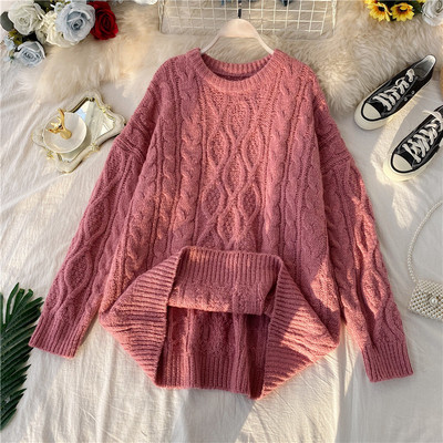 Μοντέρνο γυναικείο πουλόβερ  με ωοειδές λαιμόκοκκο και μακρύ μανίκι σε πράσινο, γκρι, μαύρο, ροζ, μπεζ και μπορντό χρώμα