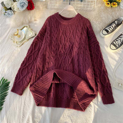 Μοντέρνο γυναικείο πουλόβερ  με ωοειδές λαιμόκοκκο και μακρύ μανίκι σε πράσινο, γκρι, μαύρο, ροζ, μπεζ και μπορντό χρώμα