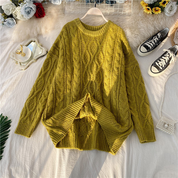 Μοντέρνο γυναικείο πουλόβερ  με ωοειδές λαιμόκοκκο και μακρύ μανίκι σε πράσινο, γκρι, μαύρο, ροζ, μπεζ και μπορντό χρώμα